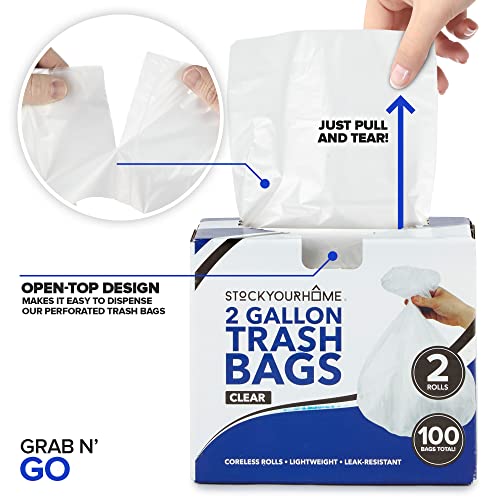 Stock Your Home 50 Count (Pack of 2) / 2 Gallon / Clear Trash Bags