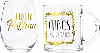 10 Strawberry Street Mother’s Day Glass Gift Set, Coffee Mug & Stemless Wine Glass (Mom Life)