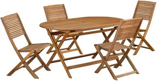 Oil Finish 5 Piece Patio Garden Table Set with Side Chairs, Comfortable Seating, and Stylish Outdoor Dining for Backyard