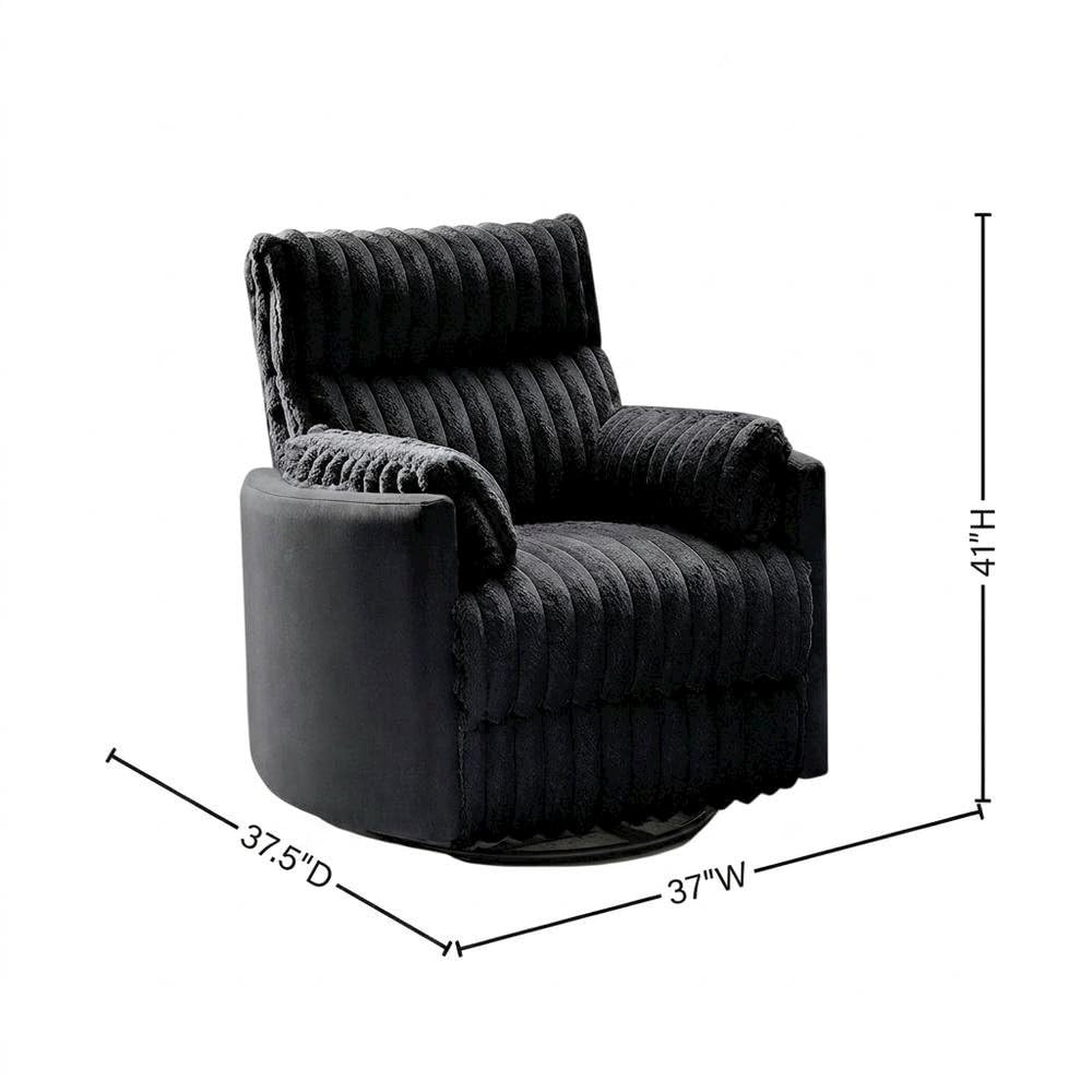 Wide-Wale Corduroy-Upholstered Manual Recliner with Overstuffed Seat by Furnifact – Polyester, Black