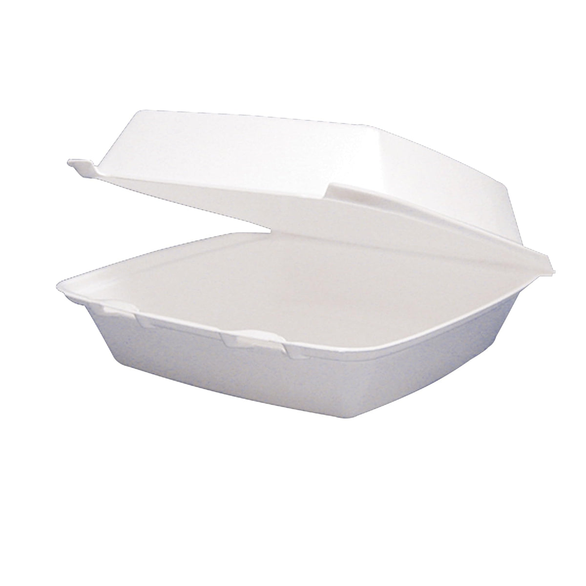 Dart hinged-lid foam containers, 3 1/4" H x 8 3/8" W x 7 7/8" D, white, pack of 200