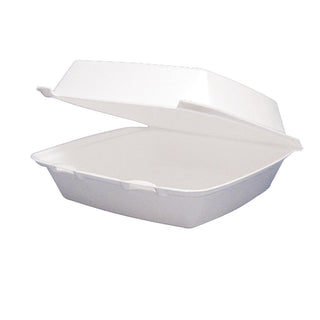 Dart hinged-lid foam containers, 3 1/4" H x 8 3/8" W x 7 7/8" D, white, pack of 200