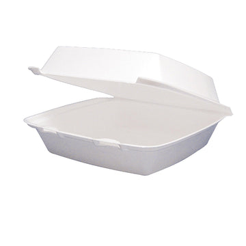 Dart hinged-lid foam containers, 3 1/4" H x 8 3/8" W x 7 7/8" D, white, pack of 200