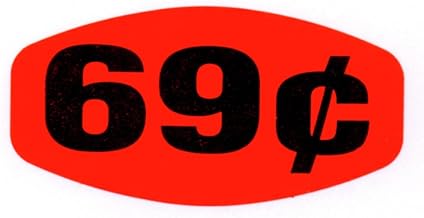 69¢ Price Label Red Grabber Grocery Store Labels Black Imprint - 1 3/8" L x 7/8" H 1000 Per Roll