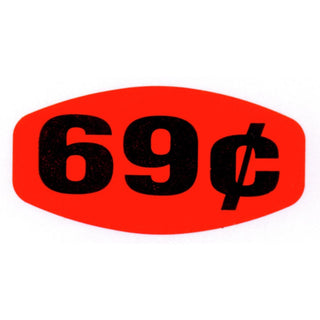 69¢ Price Label Red Grabber Grocery Store Labels Black Imprint - 1 3/8" L x 7/8" H 1000 Per Roll by BOLLIN LABEL AND CO – Model 12007
