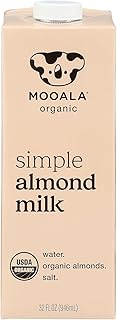 Mooala Organic Simple Almond Milk, 32oz - 3 Ingredient, Shelf Stable, No Gums, No Oils, No Fillers, Unsweetened, Non-GMO, No Additives, Dairy Free Plant Based Milk