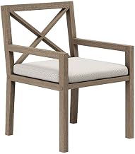 Modway Northlake Teak Outdoor Dining Chair in Weathered Gray Pebble – Patio Dining Chair with Armrests and Weather-Resistant Cushion