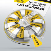 Size 10 Hearing Aid Batteries (6 Pack) by Rayovac – Yellow, Pack of 6, Model E302395500