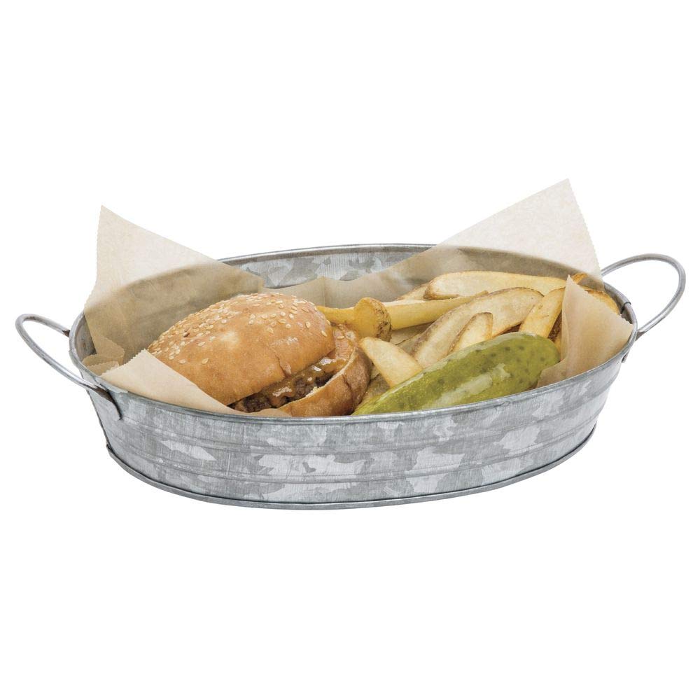 Galvanized Metal Serving Tray Oval - 11 1/4"L x 6 3/4"W x 2"H by HUBERT – Metal, Silver, Model DS-36954A