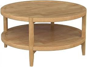 Furnifact Maple Brown Round Solid Wood Coffee Table with Transitional Design, Durable Construction, Smooth Maple Finish, Stable and Stylish