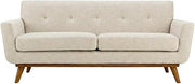 Furnifact Fabric-Upholstered Loveseat with Track Arms, Small Couch and Settee for Bedroom Office or Small Spaces, Beige