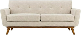 Furnifact Fabric-Upholstered Loveseat with Track Arms, Small Couch and Settee for Bedroom Office or Small Spaces, Beige