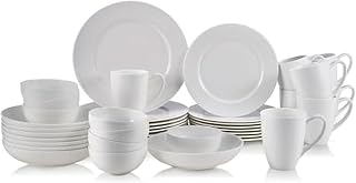 Mikasa Annabelle Bone China Dinnerware Set, 40-Piece Service for 8, White Hobnail Detail, Dinner Plates, Salad Plates, Bowls and Mugs, Dishwasher and Microwave Safe