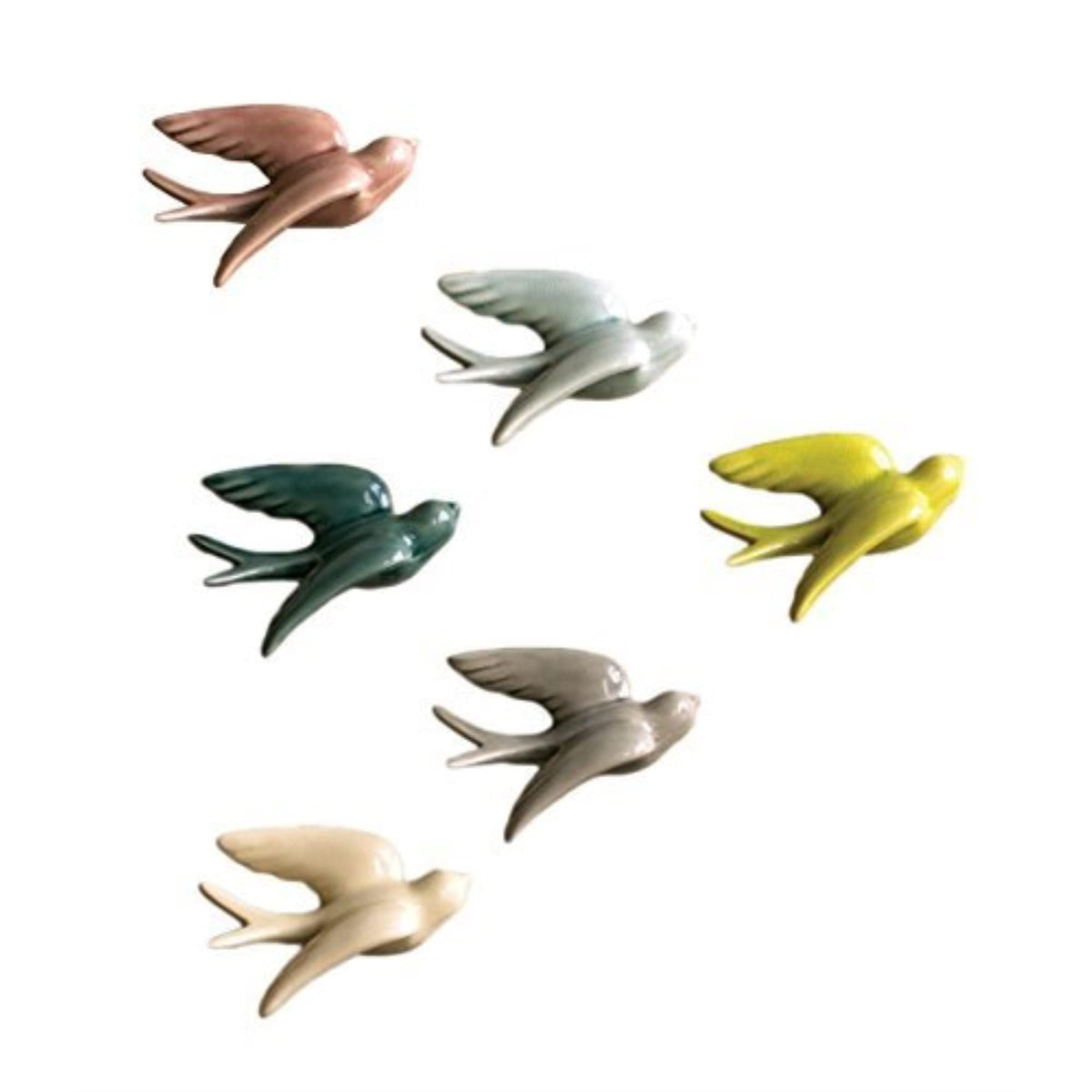 Set of Ceramic Hanging Swallows by KALALOU – One Size, Ceramic, Multi Color, Pack of 6, Model CHG1057