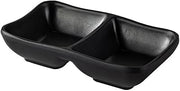 CAC Melamine Dish Rect. 2-Compartment Matte Black 1.5oz x 2 5", Box of 48