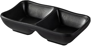 CAC Melamine Dish Rect. 2-Compartment Matte Black 1.5oz x 2 5", Box of 48