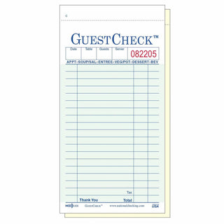 Company Carbonless Guest Check Paper - 2 Part Green by National Checking – Green, Pack of 2500, Model 108-50