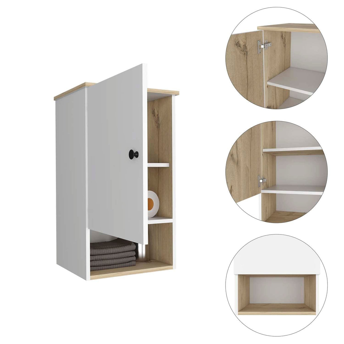 Alaska Medicine Cabinet with 3 Storage Shelves by FM FURNITURE – Metal, Light Oak-white, Model FM7120GDB