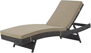 Brown Outdoor Patio Chaise Lounger with Cushioned Seat, Weather-Resistant Frame, 37.5 Inch High, Backyard Poolside Lounge Chair