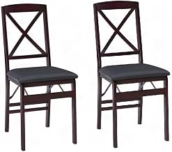 Furnifact Rubberwood X-Back Folding Chair with Foam-Padded Seat, Padded Foldable Dining Chairs Set of Two Collapsible Portable, Brown