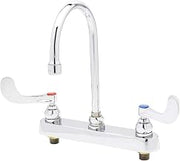 T&S Brass B-1142-04 8-Inch C/C Deck Mount Workboard Faucet with 4-Inch Wrist Action Handles and Swivel Gooseneck, Chrome
