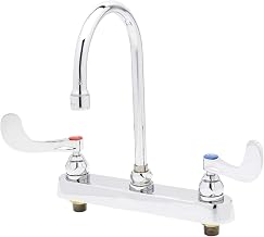 T&S Brass B-1142-04 8-Inch C/C Deck Mount Workboard Faucet with 4-Inch Wrist Action Handles and Swivel Gooseneck, Chrome