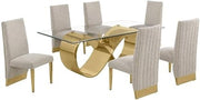 78" x 42" Clear Glass Dining Set w Boucle Fabric Chairs