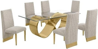 78" x 42" Clear Glass Dining Set w Boucle Fabric Chairs