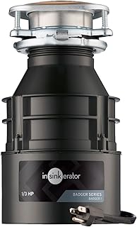 InSinkErator Badger 1 Garbage Disposal with Power Cord, Standard Series 1/3 HP Continuous Feed Food Waste Disposer, Badger 1 W/C | BADGER Series, Power Cord, Septic Safe, LIFT AND LATCH Technology, 2-Year Limited Warranty, Compact Food Waste Disposer