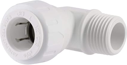 John Guest Speedfit 1/2 Inch CTS x 1/2 Inch NPS Male Fixed 90 Degree Elbow, Push to Connect Plastic Plumbing Fitting, White, PSEI482024P