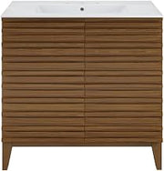 Swiss Madison Cascade 30" Freestanding Bathroom Vanity in Brown Oak with 3-Hole Widespread Sink Top