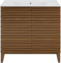 Swiss Madison Cascade 30" Freestanding Bathroom Vanity in Brown Oak with 3-Hole Widespread Sink Top