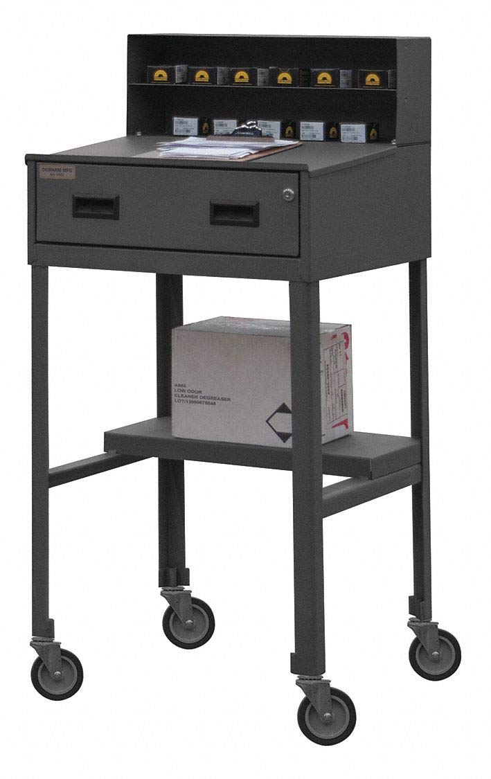 16 Gauge Steel Half Shelf Mobile Shop Desk with Half Shelf by Durham – 50" H x 30" L x 20" W, Steel, Grey, Model MSD-2023-95