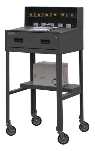 16 Gauge Steel Half Shelf Mobile Shop Desk with Half Shelf by Durham – 50" H x 30" L x 20" W, Steel, Grey, Model MSD-2023-95