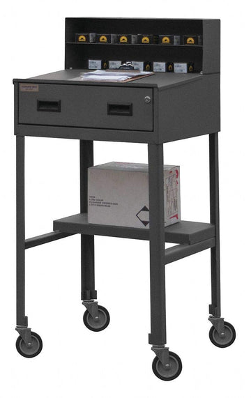 16 Gauge Steel Half Shelf Mobile Shop Desk with Half Shelf by Durham – 50" H x 30" L x 20" W, Steel, Grey, Model MSD-2023-95