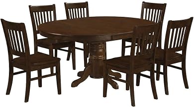 Furnifact Solid Wood Oval Dining Table 7 Piece Set with Butterfly Leaf and Wood Seat Chairs, Kitchen Dining Room Table with Chairs, Espresso