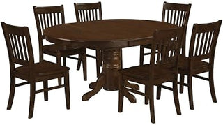 Furnifact Solid Wood Oval Dining Table 7 Piece Set with Butterfly Leaf and Wood Seat Chairs, Kitchen Dining Room Table with Chairs, Espresso