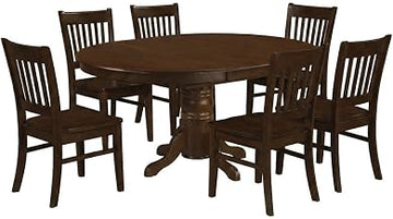 Furnifact Solid Wood Oval Dining Table 7 Piece Set with Butterfly Leaf and Wood Seat Chairs, Kitchen Dining Room Table with Chairs, Espresso
