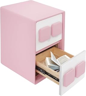 Slim Nightstand with 2 Drawers, Skinny Side Table Bedside Table Mesa De Noche Narrow Night Stand for Study, Bedroom, Living Room (Pink)