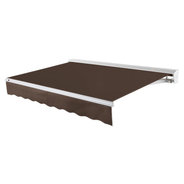 24' Destin Left Motor (24' x 10') Retractable Patio Awning by Awntech – (24'W x 10'P), Acrylic Linen, Brown, Model DTL24-BR