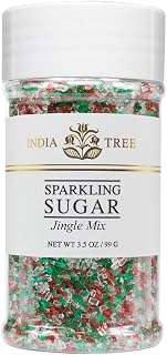India Tree Jingle Mix Sparkling Sugar, 3.5 oz | Classic Red, Green & White Blend for Holiday Baking