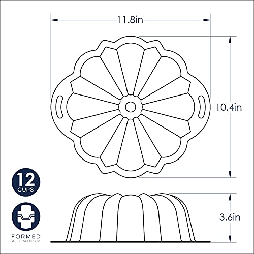ProForm Bundt by Nordic Ware – 12 Cup, 12.0 cups, Aluminum, Silver, Model 50342