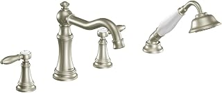 Moen Ts21104Bn Weymouth Two-Handle Roman Tub Faucet Trim Kit with Handshower, Valve Required, Brushed Nickel