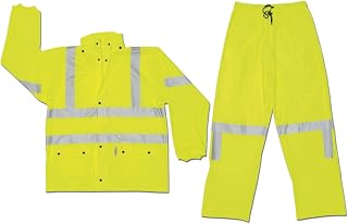 MCR Safety 5182L Luminator Class 3 Stretch Polyurethane/Cotton-Polyester Blend 2-Piece Suit with Roll-Up Hood and 3M Reflective Material, Fluorescent Yellow, Large