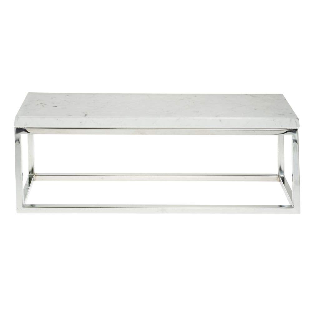 Cerve Collection Chrome Display Riser with Marble Top - 7"H by HUBERT – Metal, Grey, Model 65628+34778