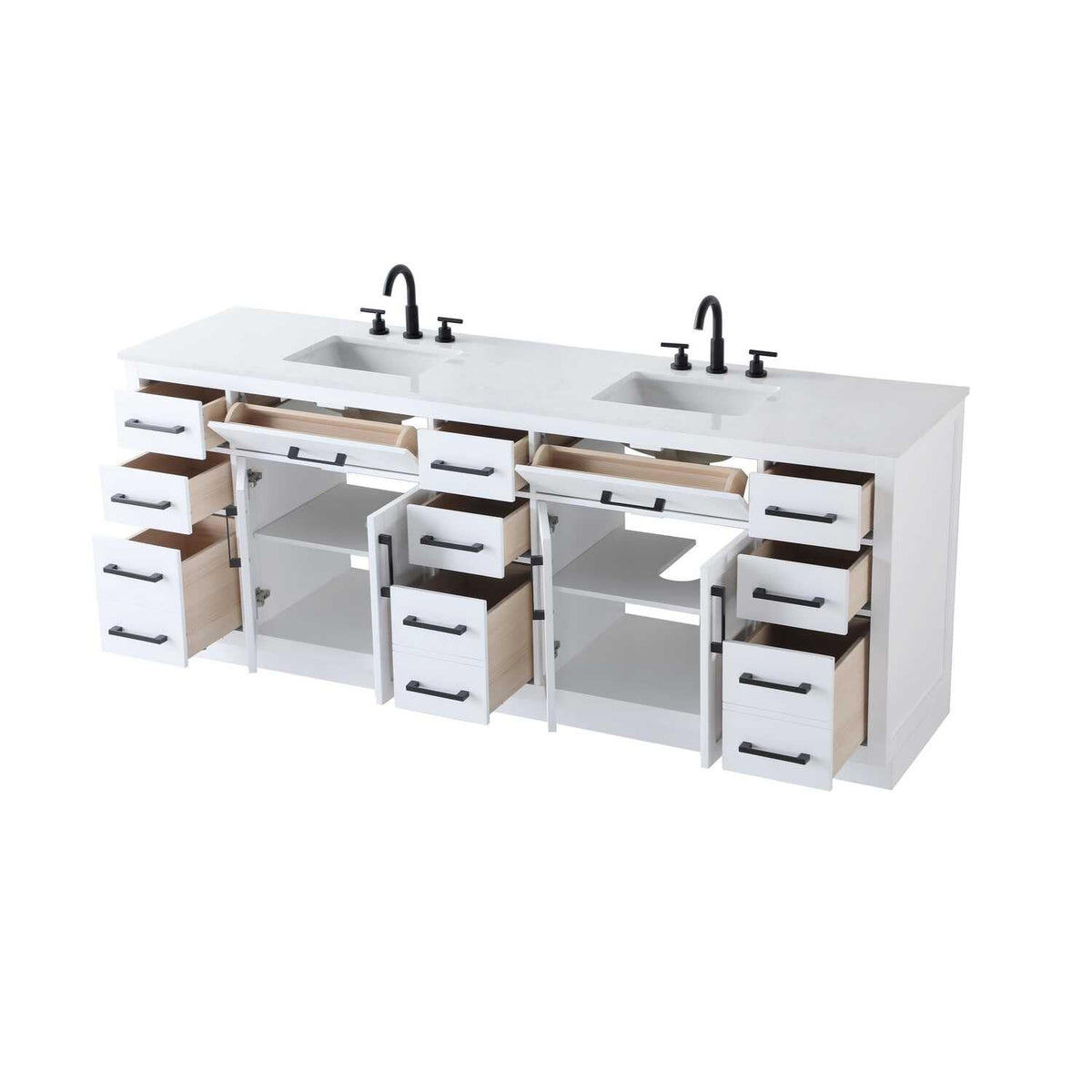 Elegant Kitchen and Bath Alden 84" Double Bathroom Vanity in White by Elegant Lighting – 84" W x 35" H x 22" D, Wood, White, Model VF29784DWH