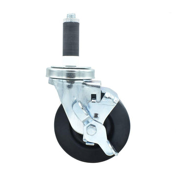 BK Resources 4" Hard Rubber 1" Expanding Stem Swivel Caster for Work Tables with Top Lock Brake – 4", Silver, Model 4SBR-1RA-HR-TLB