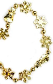 Miniature Shinny Garland - Gold Mini Snowflakes with Snowman Christmas Garland 4FT Length, 1 Ea