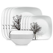 ® Timber Shadows Square 12-piece Dinnerware Set by Corelle – Glass, White, Pack of 12, Model 1147125