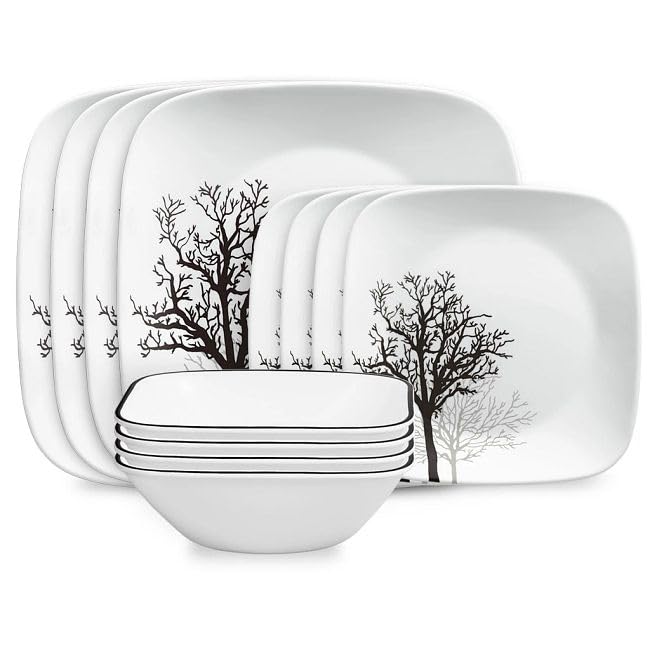 ® Timber Shadows Square 12-piece Dinnerware Set by Corelle – Glass, White, Pack of 12, Model 1147125